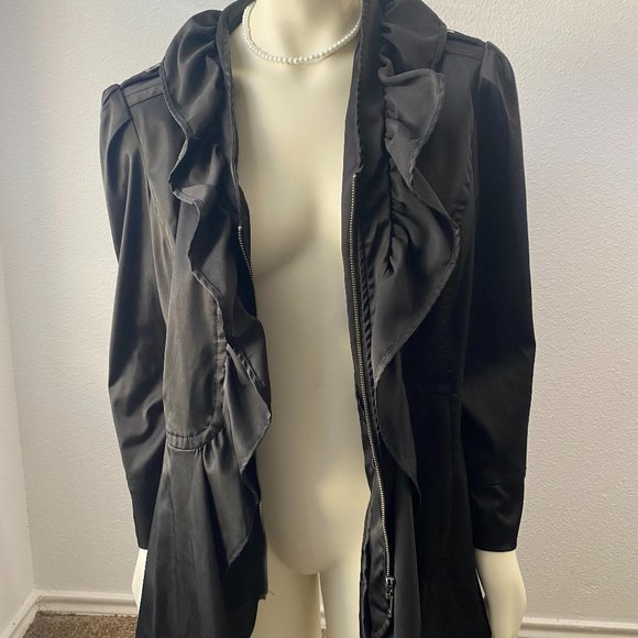 Ruby Cho Ruffle Jacket Black Front Zip Long Sleeve Size L - Picture 2 of 12